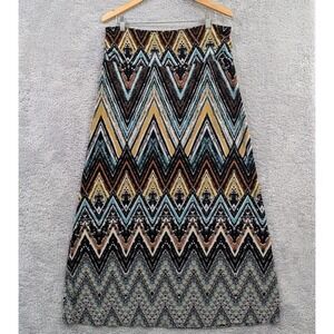 Cato Women's Size Large Chevron ZigZag Long Flowy Maxi Skirt Multi-Colored Boho